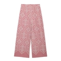 Rosa weite Hose mit weißer geometrischer Stickerei und Gummizug für Frauen - XS / Rosa