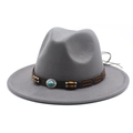 Close-up of dark grey wide brim fedora with ethnic turquoise and bead band detail - M (56-58cm) / Light Gray