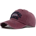 Vintage washed burgundy baseball cap with embroidered text and distressed details - Adjustable / Burgundy