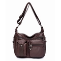 Borsa a tracolla retrò marrone scuro in pelle lavata con tasche multiple e tracolla regolabile - Marrone Scuro