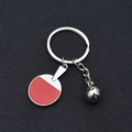 Llavero de raqueta de ping pong con paleta de esmalte rojo y bola de metal plateado - Tenis de mesa