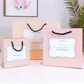 Three-piece paper gift bag set with pink and orange vertical stripes and black handles - Medium (20*8*20cm) / Pink Stripe