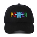 Black cotton baseball cap with colorful POWER letter embroidery and curved brim - Adjustable / Black