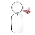 Polished silver military tag keychain featuring a shimmering pink glitter butterfly charm - Pink Rhinestone Butterfly