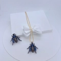 Exquisite gold-plated copper bee jewelry set with blue zircon inlay on white base - #2 (Single Pendant - Bee)