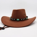Cappello da cowboy classico in feltro marrone con cinturino in pelle turchese e laccio - M Taglia Unica Adulto (56-58cm) / Marrone (Smeraldo)