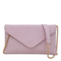 Pochette a busta rosa glitterata con patta a V e tracolla a catena dorata elegante - Rosa