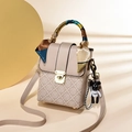 Cute cartoon rabbit mini phone handbag with bear charm and silk scarf handle decoration - Khaki