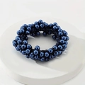 Elegant navy blue pearl elastic hair tie with polished glossy beads for ponytail styling - Navy Blue