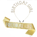Birthday Girl party set with gold rhinestone headband and glitter sash accessory - Headband Sash Set / Gold Headband + Gold Holographic Sash Set