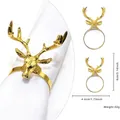 Close-up of golden reindeer napkin ring with dimensions showing 8cm height and metal texture - Gold Deer Head Style 111