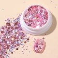 Pink purple hexagon nail glitter mix in round container with nail art sample display - Korean Large Sequins #05