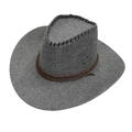 Classic dark grey linen western cowboy hat with wide brim and woven rope band detail - Dark Gray