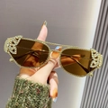 Occhiali da sole aviator lusso in metallo dorato con strass e lenti marroni - Tè Trasparente