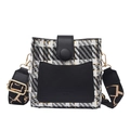 Houndstooth pattern shoulder bag in black and white with wide printed strap - Black