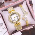 Elegant gold watch and starry bracelet gift set for women in a pink jewelry box - 2318 Gold Watch + Bracelet + Box