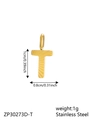 Golden stainless steel letter T pendant with radial texture and dimension specs - Letter-T / Gold