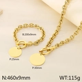 Set gioielli dorati in acciaio inossidabile con fibbia OT, ciondoli tondi e catena spessa - Stile Disco Rotondo (KS194064-Z) / Bracciale / Oro