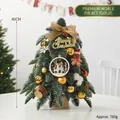 Mini 40cm flocked Christmas tree with gold and red ornaments on a wooden base - White-tipped Noble Fir (Gold Set)