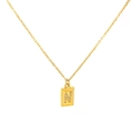 18k gold plated stainless steel necklace featuring a letter N zircon pendant - Letter N(S-N150-N)