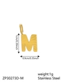 Polished gold stainless steel letter M pendant with detailed dimensions and weight info - Letter-M / Gold