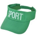 Detail of green sport sun visor with white letter embroidery and adjustable strap - Army Green