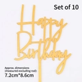 Lot de 10 décorations de gâteau Happy Birthday en acrylique doré miroir 7,2x8,6cm - Topper en Acrylique Doré