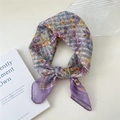 Purple floral cotton linen neckerchief tied in a knot on a minimalist background - 58*58cm / 14 Stripe Base-Hundred Flowers Purple