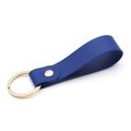 Minimalist blue PU leather keychain with gold metal ring and rivet for key organization - Deep Blue & Gold