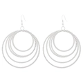 Orecchini a cerchio in argento a più strati con design a cinque cerchi concentrici - Cerchio Grande a Onda (A-1340)