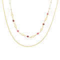Double-layered golden stainless steel necklace with red and pink enamel beads - Gold Red