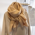 Caramel pleated knit scarf for women with heavy brushed texture and long shawl design - Camel