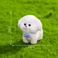 Miniature white dog figurine with blue bowtie for moss landscapes, size 2.8x2.9cm - Style 5 In the Rain