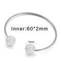 Silver C-shaped titanium steel cuff bracelet with 60mm inner diameter and pave balls - 10MM Steel