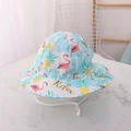 Kids sun hat with flamingo and pineapple prints and adjustable white drawstring - EU 48 / Striped Flamingo