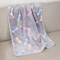 Détail de couverture pour animaux en flanelle grise avec motifs d'os colorés - S (60*40CM) / Gris imprimé os coloré
