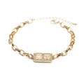 Bracciale a catena d'oro regolabile con ciondolo a cuore e croce in zircone su bianco - B0092 Cuore + Croce / Oro