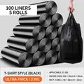 Black vest-style drawstring garbage bags 45x63cm, 5 rolls 100 count for 21-30L bins - Black / 5 Rolls 100pcs (Vest Style Extra Thick 45*63cm 2.0mil)