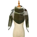 Green and white plaid triangle scarf wrap in soft brushed knit fabric for winter - 20# Army Green
