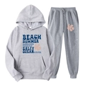 Survêtement en polaire gris avec lettrage Beach Summer et imprimé floral rose - L (XXL) / Haut Et Bas / Gris (57)