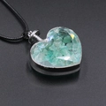 Heart-shaped glass wishing bottle necklace featuring green natural crystal gravel - Green Aventurine