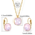 Detail view of gold stainless steel necklace and earrings with pink square zirconia size specs - Misty Pink