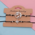 Pulseras de la amistad ajustables de cuerda negra con dijes de avión y tierra en acero - Pulsera de Mapa / Color Acero