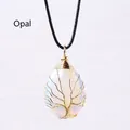 Handmade wire wrapped life tree opal teardrop pendant with black cord necklace - Gold Wire Wrapped Opalite Pendant