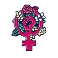 Broche de esmalte feminista con símbolo de género rosa, rosas rojas y puño cerrado - Símbolo Feminista (C1898-1)