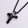 Collar de cruz de acero inoxidable negro con acabado cepillado y cadena de caja - Colgante de Cruz con Cadena de Caja / Negro