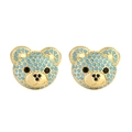 Cute hip hop bear stud earrings with gold plating and light blue crystal pave - 1 Pair Gold Lake Blue Zirconia