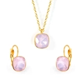 Elegant gold stainless steel jewelry set with square light pink cubic zirconia crystals - Gold-Moonlight Crystal