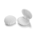 Weiße Schmuckschatulle in Muschelform aus Samt für Ringe, offen und geschlossen gezeigt - Weiße Muschel