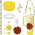 Macro detail of sunflower theme accessory kit for tumblers featuring yellow silicone boot - Yellow